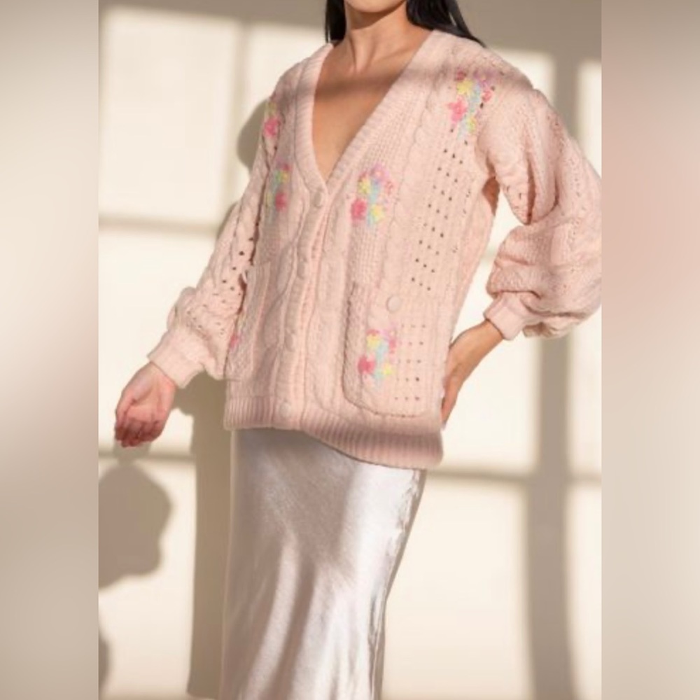 For Love & Lemons Amaryllis Button Down Cardigan Sweater - Pink